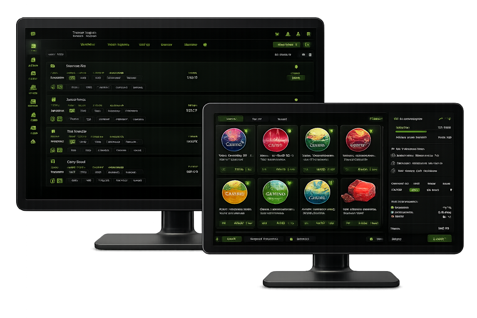 CannaBuy dashboard running on two monitors